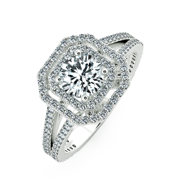 Double Halo Cushion Engagement Ring with Gaping Halo and Eternity Band NCH2303 3